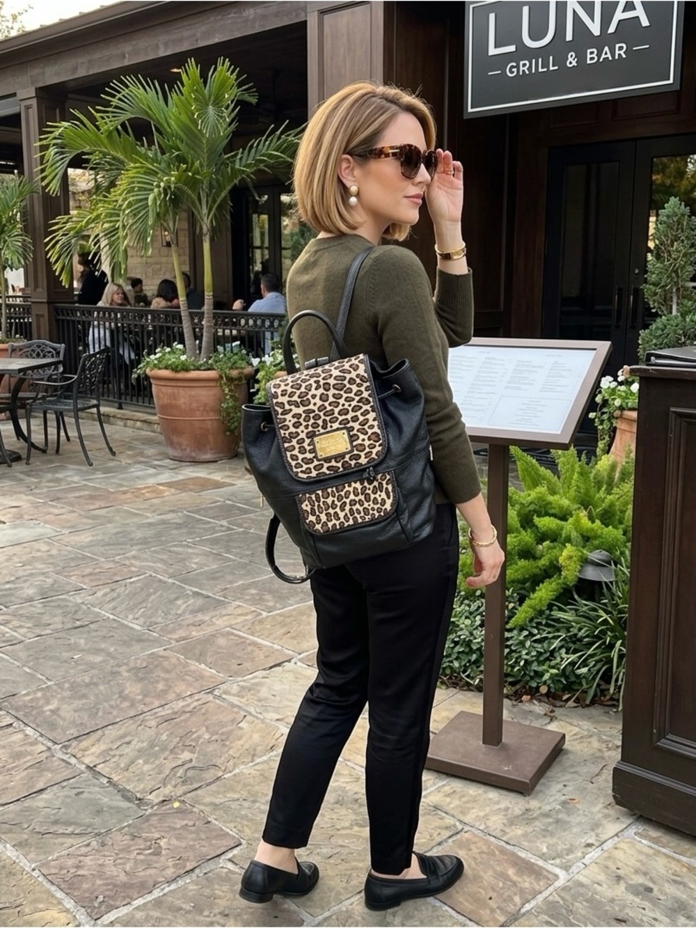 Valentina Leopard and Black Backpack